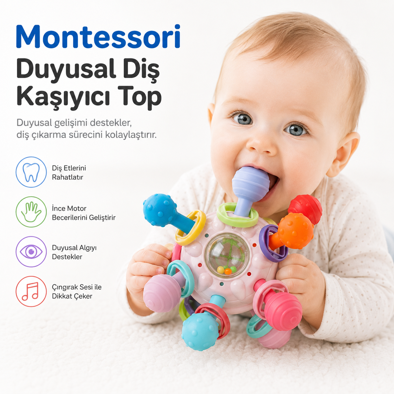 Montessori Duyusal Diş Kaşıyıcı ve Çıngıraklı Top