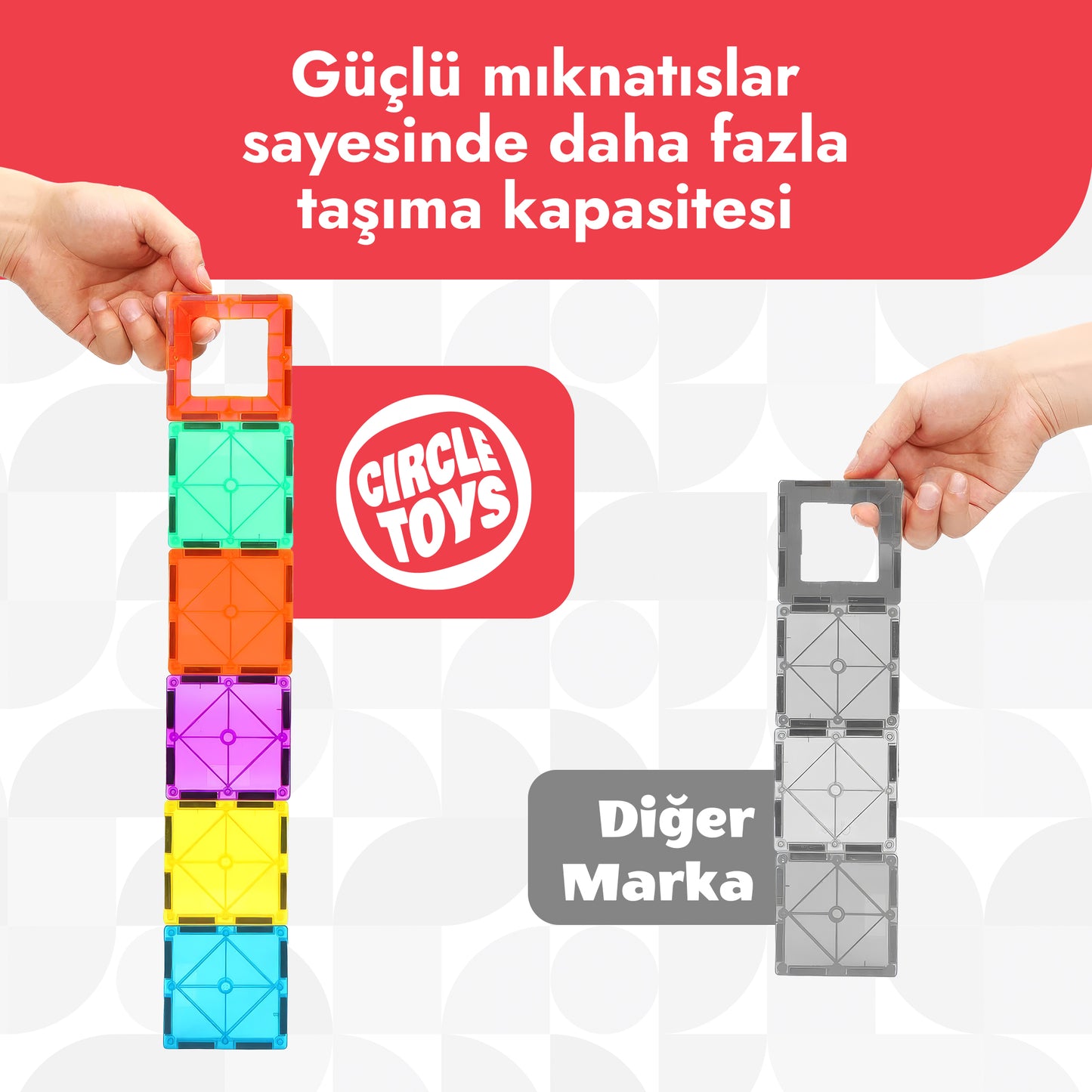 Circle Toys Manyetik Yapı Blokları 100 Parça – Eğitici STEAM Oyuncak, Renkli Manyetik Karo Yapı Seti, 3+ Yaş