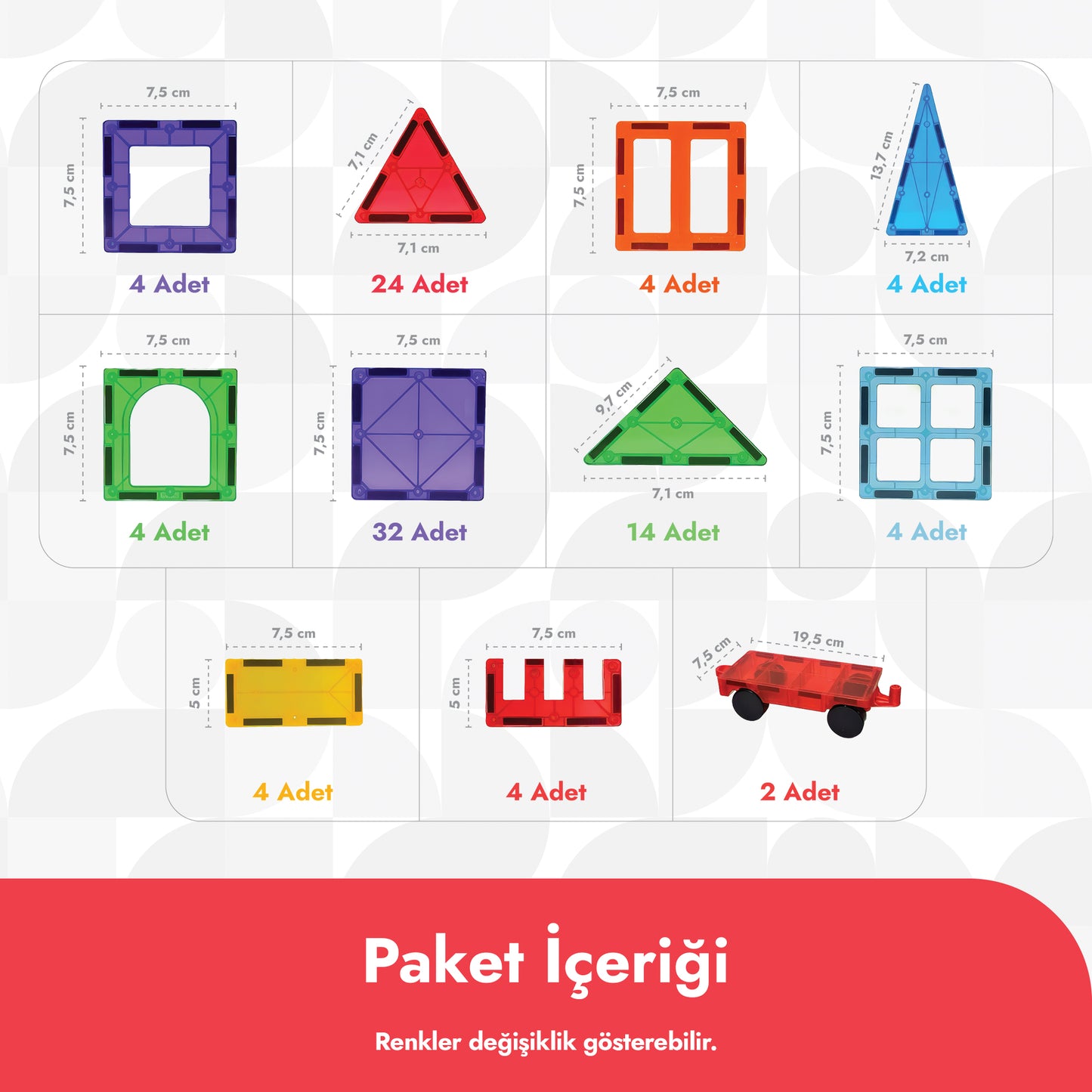 Circle Toys Manyetik Yapı Blokları 100 Parça – Eğitici STEAM Oyuncak, Renkli Manyetik Karo Yapı Seti, 3+ Yaş