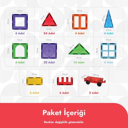 Circle Toys Manyetik Yapı Blokları 100 Parça – Eğitici STEAM Oyuncak, Renkli Manyetik Karo Yapı Seti, 3+ Yaş