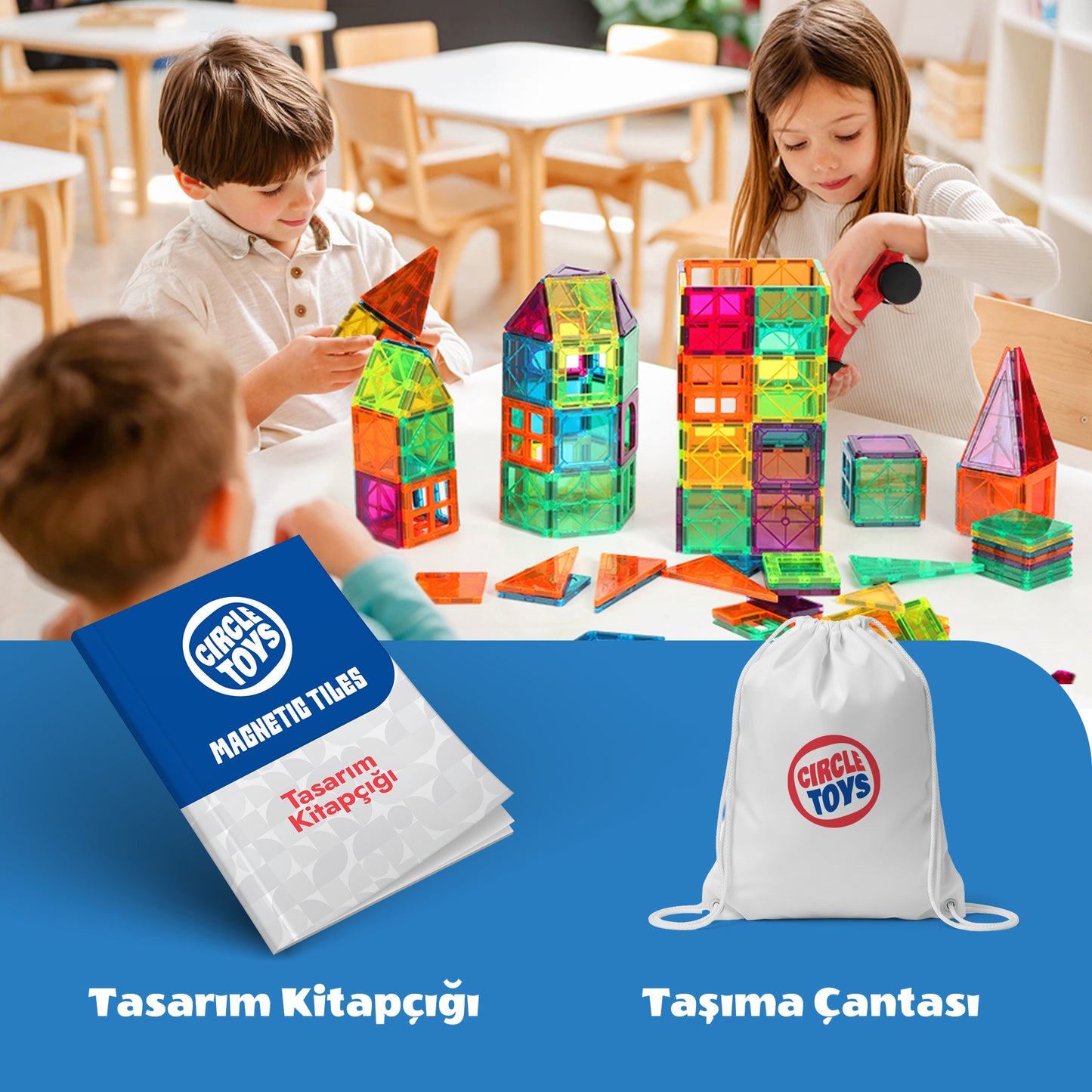 Circle Toys Manyetik Yapı Blokları 36 Parça – Eğitici STEAM Oyuncak, Renkli Manyetik Karo Yapı Seti, 3+ Yaş