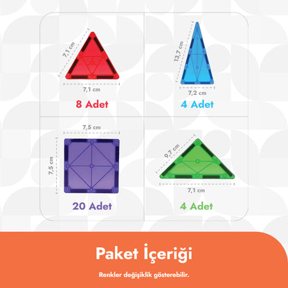 Circle Toys Manyetik Yapı Blokları 36 Parça – Eğitici STEAM Oyuncak, Renkli Manyetik Karo Yapı Seti, 3+ Yaş