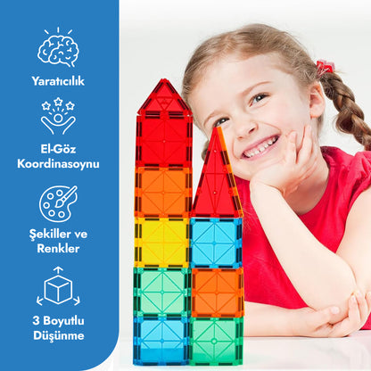 Circle Toys Manyetik Yapı Blokları 36 Parça – Eğitici STEAM Oyuncak, Renkli Manyetik Karo Yapı Seti, 3+ Yaş