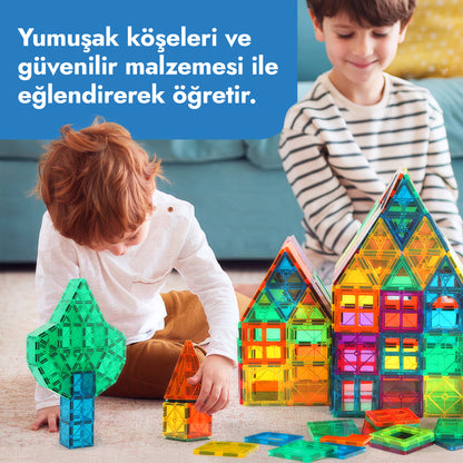 Circle Toys Manyetik Yapı Blokları 36 Parça – Eğitici STEAM Oyuncak, Renkli Manyetik Karo Yapı Seti, 3+ Yaş