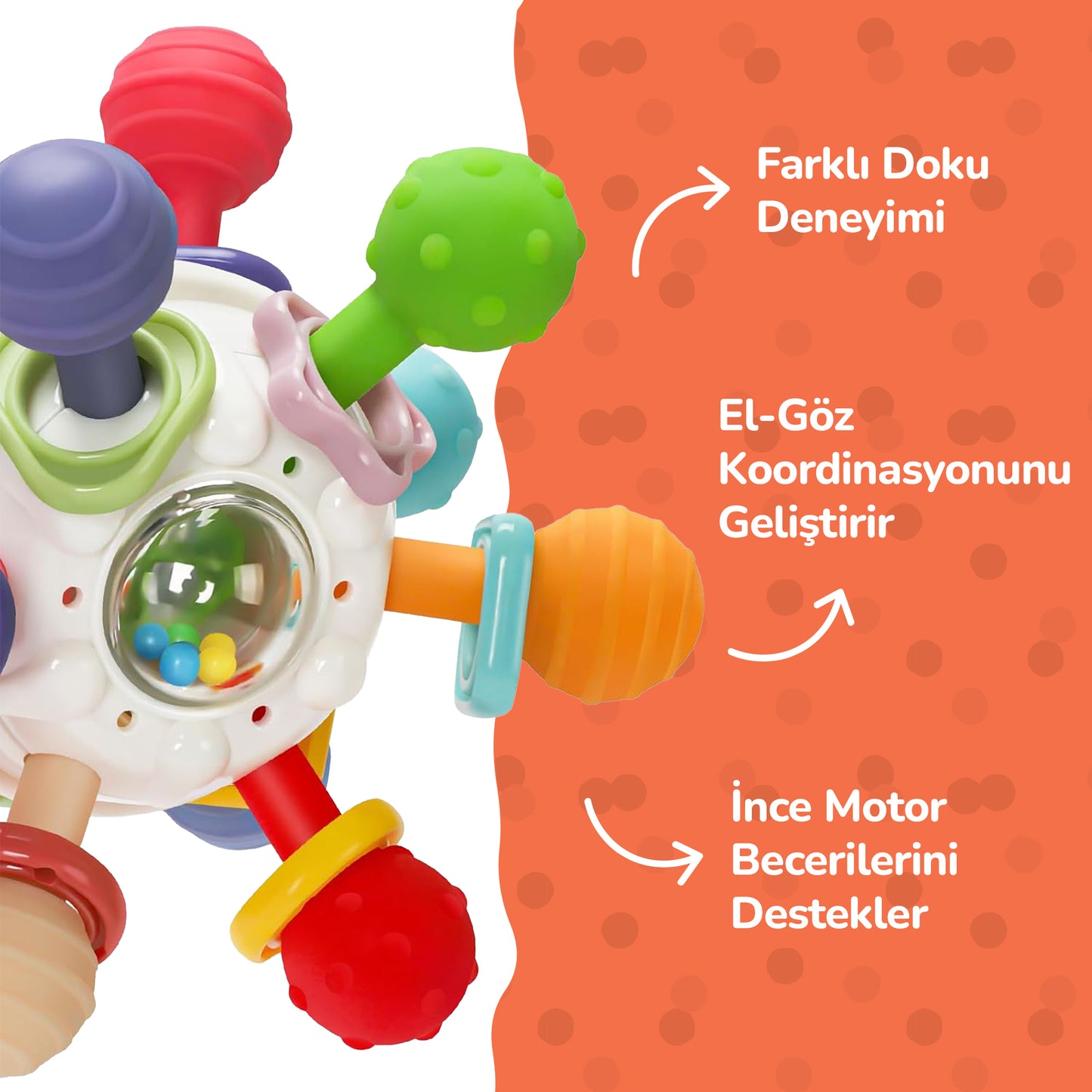 Montessori Duyusal Diş Kaşıyıcı ve Çıngıraklı Top