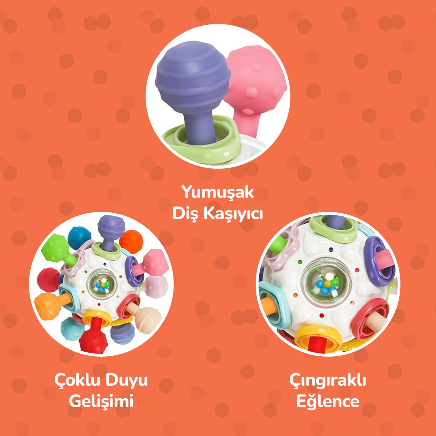 Montessori Duyusal Diş Kaşıyıcı ve Çıngıraklı Top