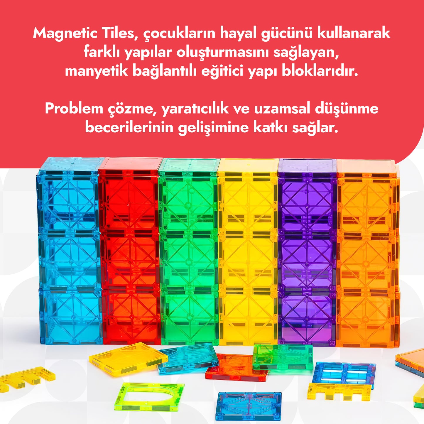 Circle Toys Manyetik Yapı Blokları 72 Parça – Eğitici STEM Oyuncak, Renkli Manyetik Karo Yapı Seti, 3+ Yaş