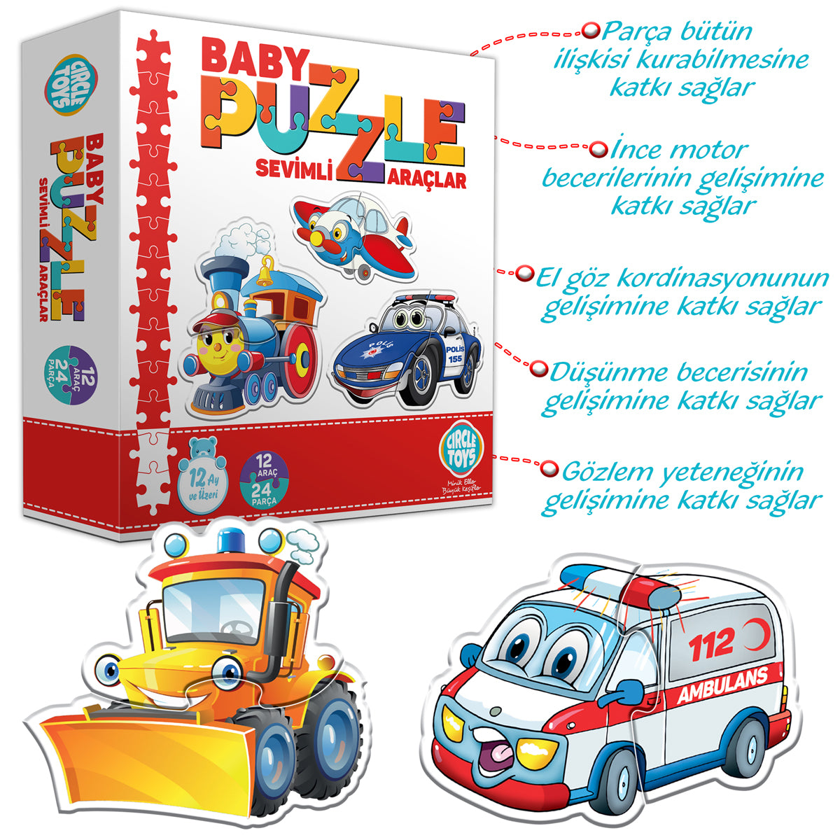 Circle Toys Baby Puzzle Sevimli Araçlar