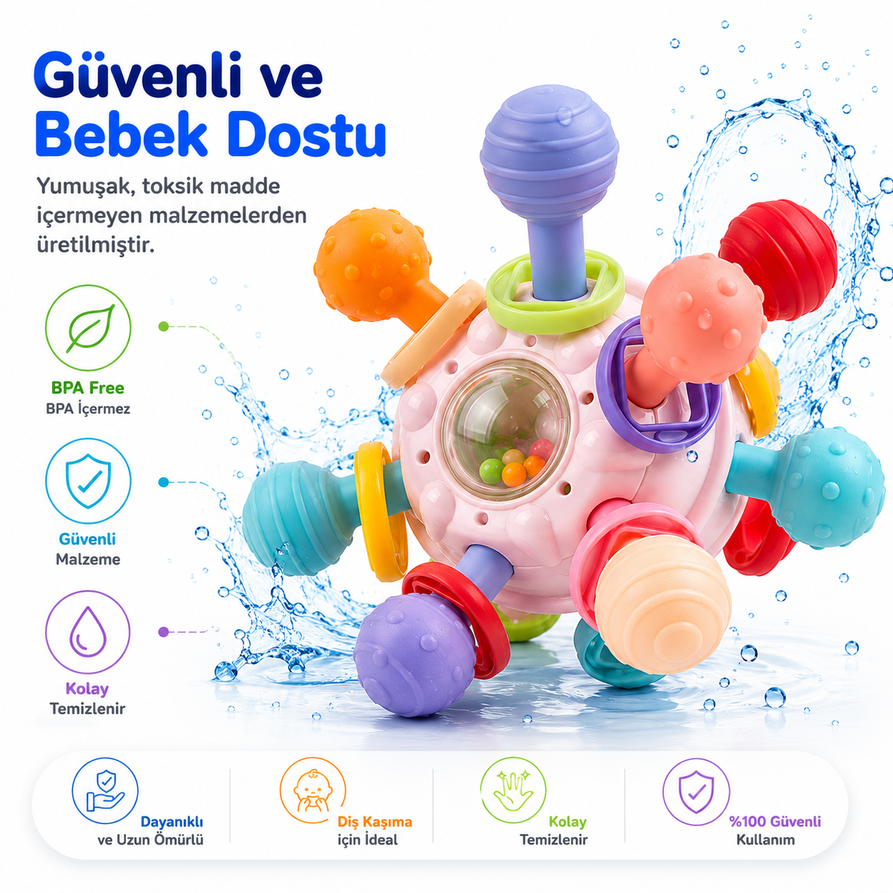 Montessori Duyusal Diş Kaşıyıcı ve Çıngıraklı Top
