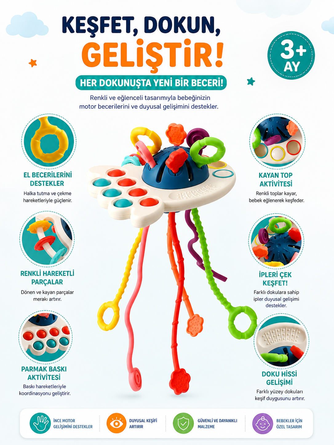 UFO Eğitici Duyusal Aktivite Oyuncağı - 1-3 Yaş Yürümeye Başlayan Çocuklar Için Montessori Seti
