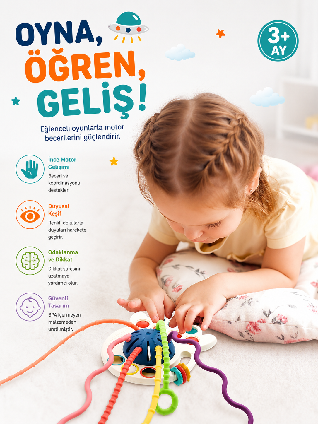 UFO Eğitici Duyusal Aktivite Oyuncağı - 1-3 Yaş Yürümeye Başlayan Çocuklar Için Montessori Seti