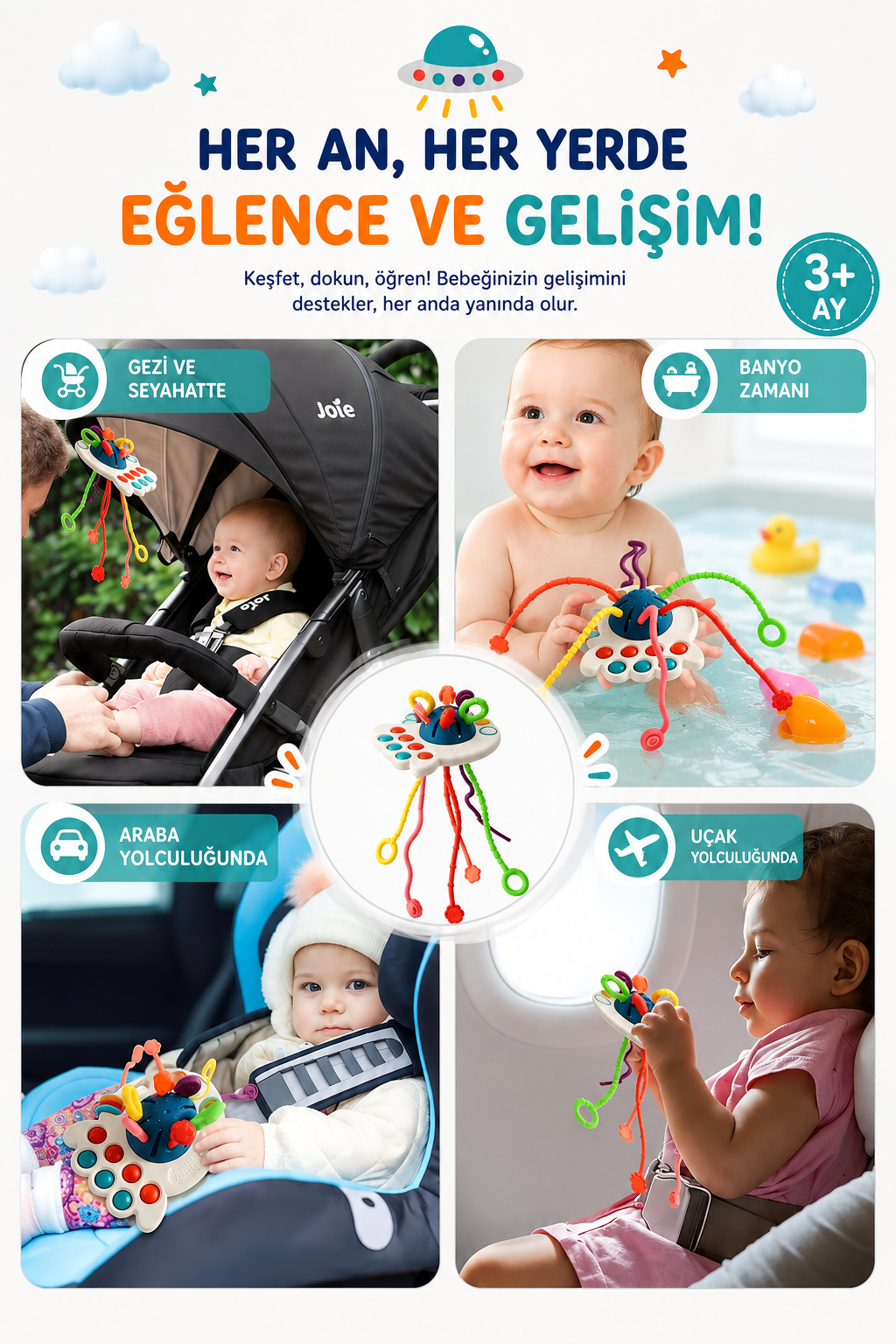 UFO Eğitici Duyusal Aktivite Oyuncağı - 1-3 Yaş Yürümeye Başlayan Çocuklar Için Montessori Seti