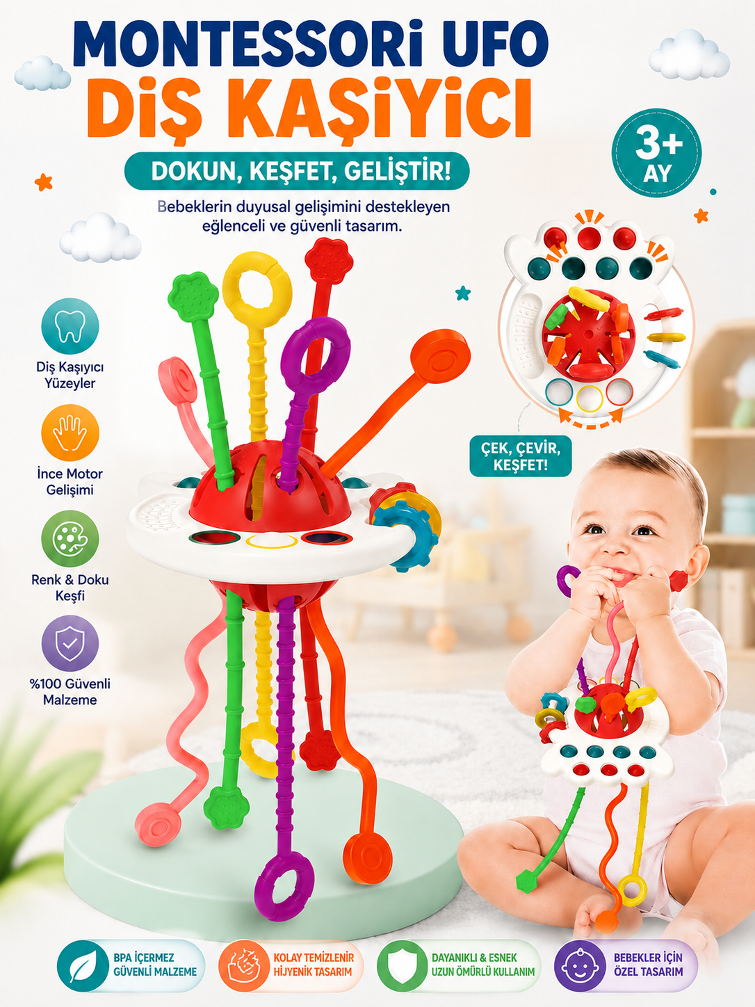 UFO Eğitici Duyusal Aktivite Oyuncağı - 1-3 Yaş Yürümeye Başlayan Çocuklar Için Montessori Seti