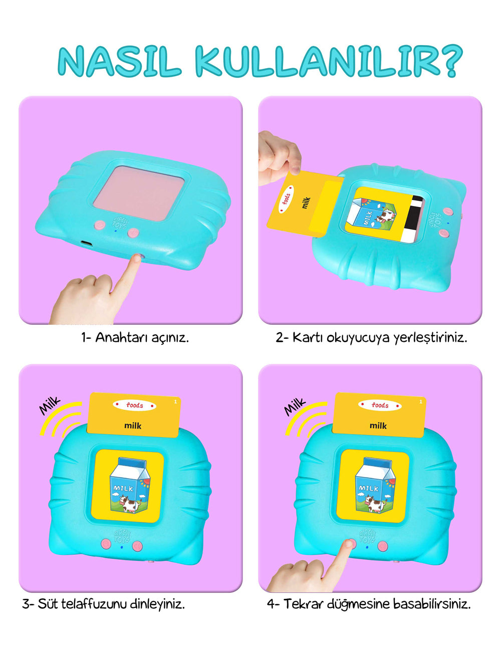 Circle Toys İngilizce Konuşan Sesli Flash Eğitim Kartları 224 Kart - Mavi