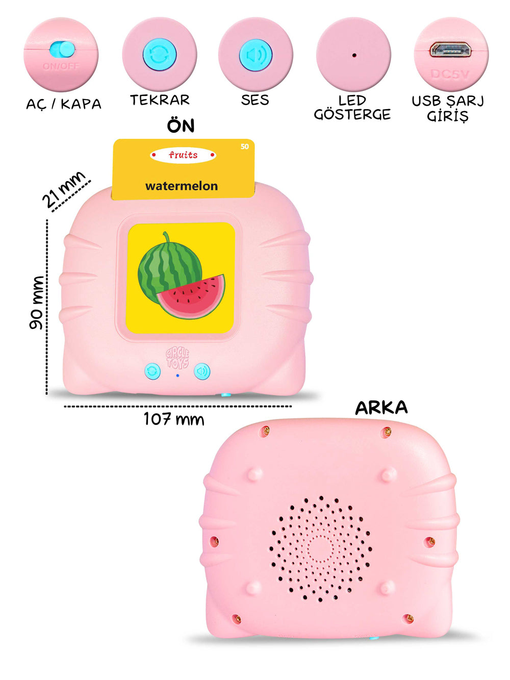 Circle Toys İngilizce Konuşan Sesli Flash Eğitim Kartları 224 Kart - Pembe