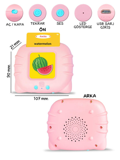 Circle Toys İngilizce Konuşan Sesli Flash Eğitim Kartları 224 Kart - Pembe