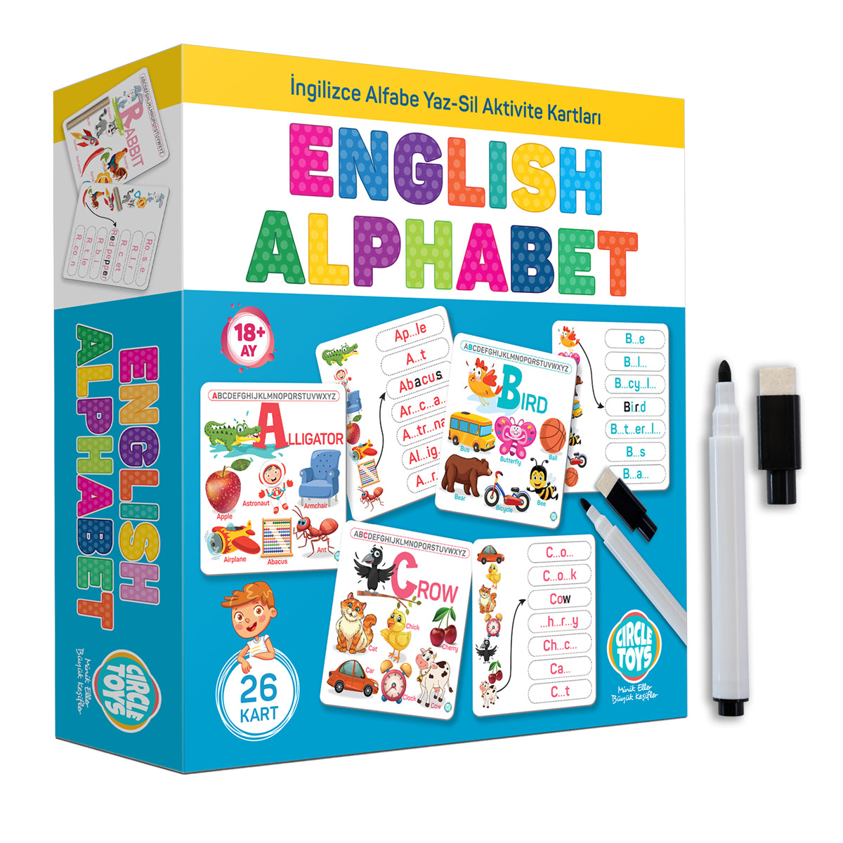 Circle Toys English Alphabet Yaz-Sil Aktivite Kartları