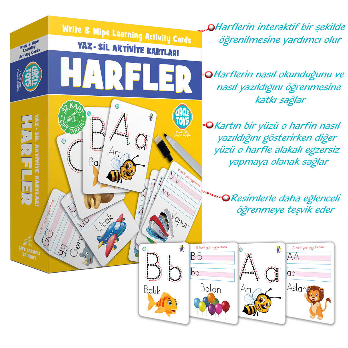 Circle Toys Harfler Yaz-Sil Aktivite Kartları