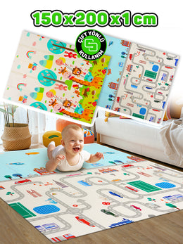 Circle Toys Neşeli Zürafa + Taşıtlar, Katlanabilir Çocuk Oyun Halısı -150x200x1 - Taşıma Çantası Yanında