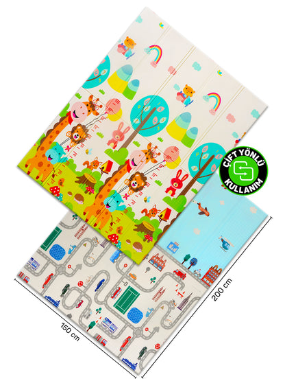 Circle Toys Neşeli Zürafa + Taşıtlar, Katlanabilir Çocuk Oyun Halısı -150x200x1 - Taşıma Çantası Yanında
