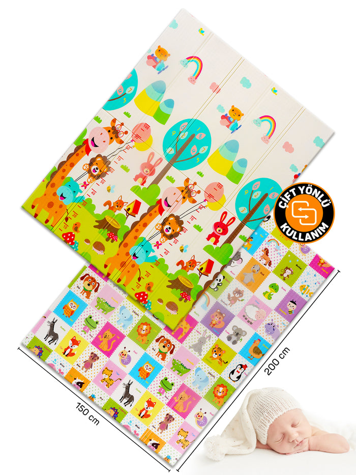 Circle Toys Neşeli Zürafa + Animals, Katlanabilir Çocuk Oyun Halısı –  150X200X1 cm - Taşıma Çantası Yanında