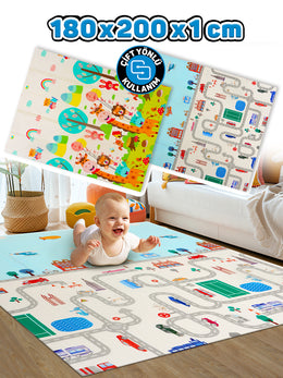 Circle Toys Neşeli Zürafa + Taşıtlar, Katlanabilir Çocuk Oyun Halısı – Ekstra Large - 180X200X1 cm - Taşıma Çantası Yanında