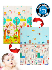Circle Toys Neşeli Zürafa + Taşıtlar, Katlanabilir Çocuk Oyun Halısı – Ekstra Large - 180X200X1 cm - Taşıma Çantası Yanında