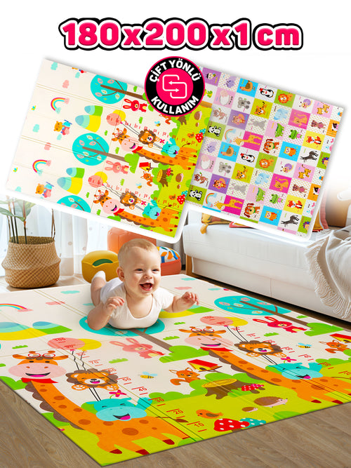 Circle Toys Neşeli Zürafa + Animals, Katlanabilir Çocuk Oyun Halısı – Ekstra Large - 180X200X1 cm - Taşıma Çantası Yanında
