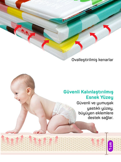 Circle Toys Neşeli Zürafa + Animals, Katlanabilir Çocuk Oyun Halısı – Ekstra Large - 180X200X1 cm - Taşıma Çantası Yanında