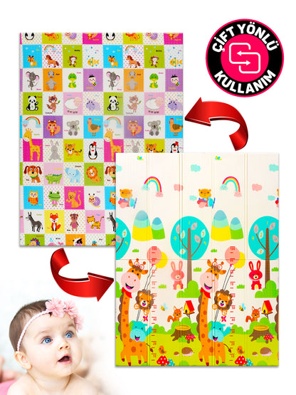 Circle Toys Neşeli Zürafa + Animals, Katlanabilir Çocuk Oyun Halısı – Ekstra Large - 180X200X1 cm - Taşıma Çantası Yanında