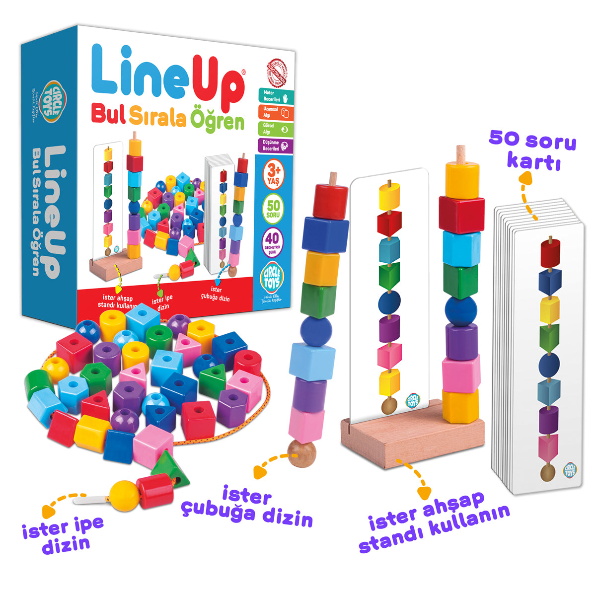 Circle Toys Line Up İpe ve Çubuğa Boncuk ve Şekil Dizme Oyunu