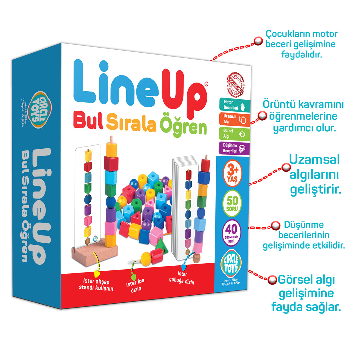 Circle Toys Line Up İpe ve Çubuğa Boncuk ve Şekil Dizme Oyunu