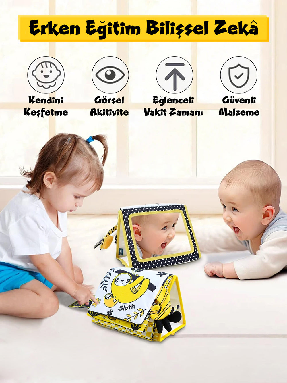 Circle Toys Tummy Time Hışırtılı Aktivite Kitabı Sarı