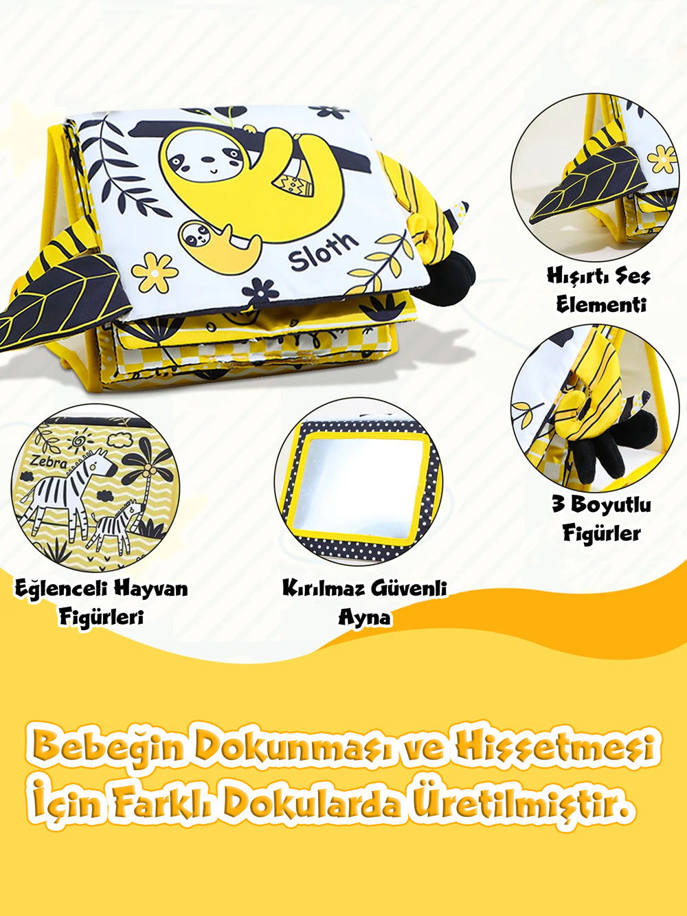 Circle Toys Tummy Time Hışırtılı Aktivite Kitabı Sarı