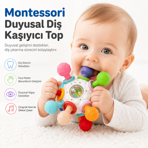 Montessori Duyusal Diş Kaşıyıcı ve Çıngıraklı Top