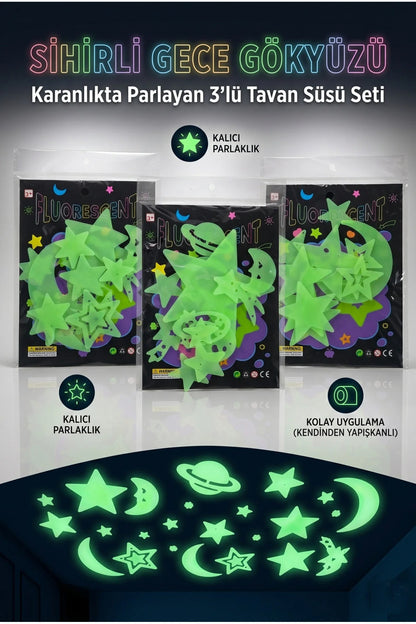 Fosforlu Yıldız Sticker Seti | Karanlıkta Parlayan Tavan Süsü (1 Paket)