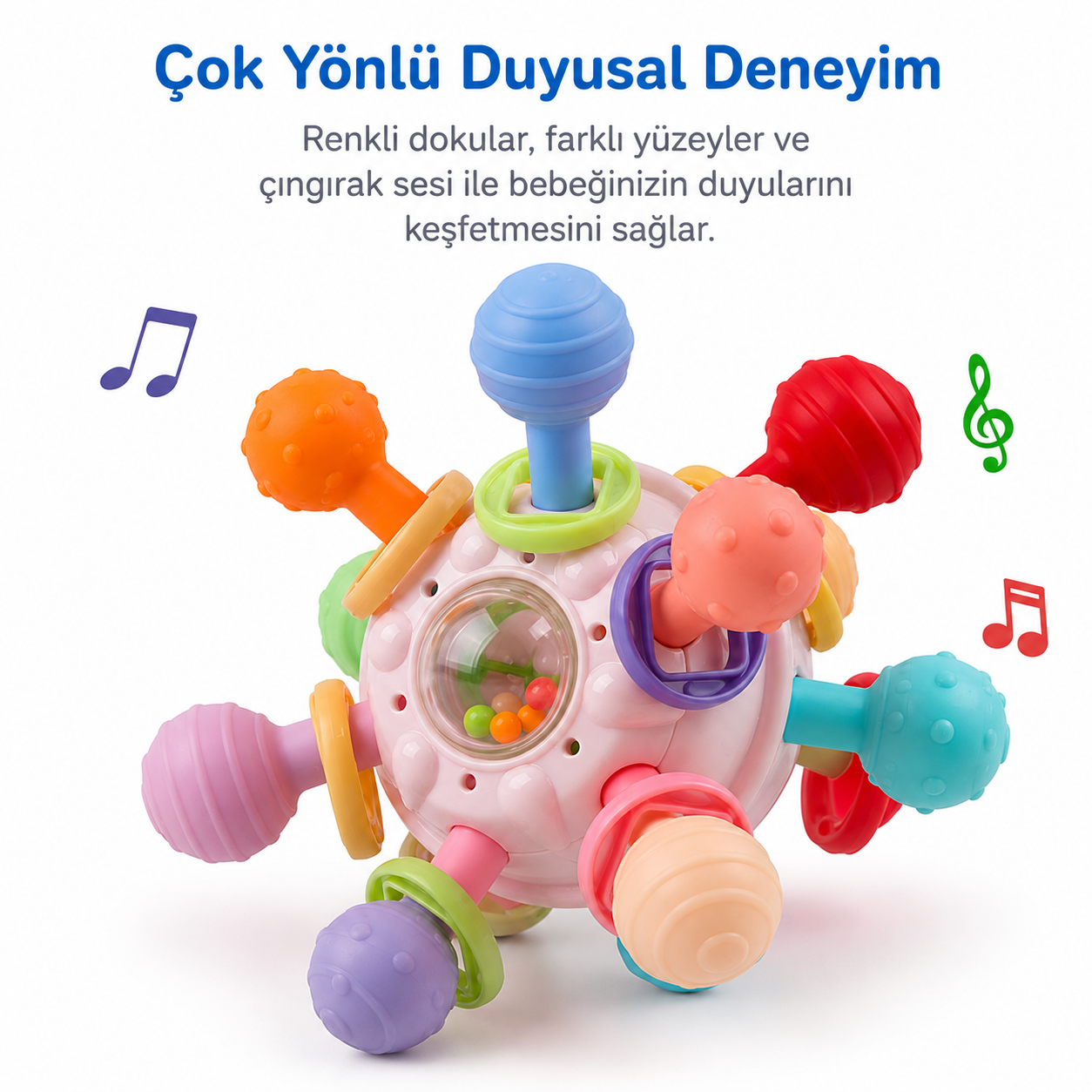 Montessori Duyusal Diş Kaşıyıcı ve Çıngıraklı Top